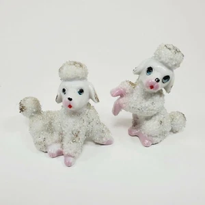 Vintage Poodle Sugared Glass Texture Salt and Pepper Shakers Hand Painted 3"T - Picture 1 of 12