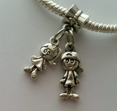 Little Boy Girl Son Daughter Kids Twins Dangle Bead for European Charm Bracelet - Image 1 of 3