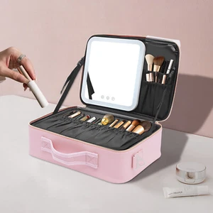 Portable Makeup Storage Bag Cosmetic Bag Organizer Case with Mirror & LED Light - Picture 1 of 21