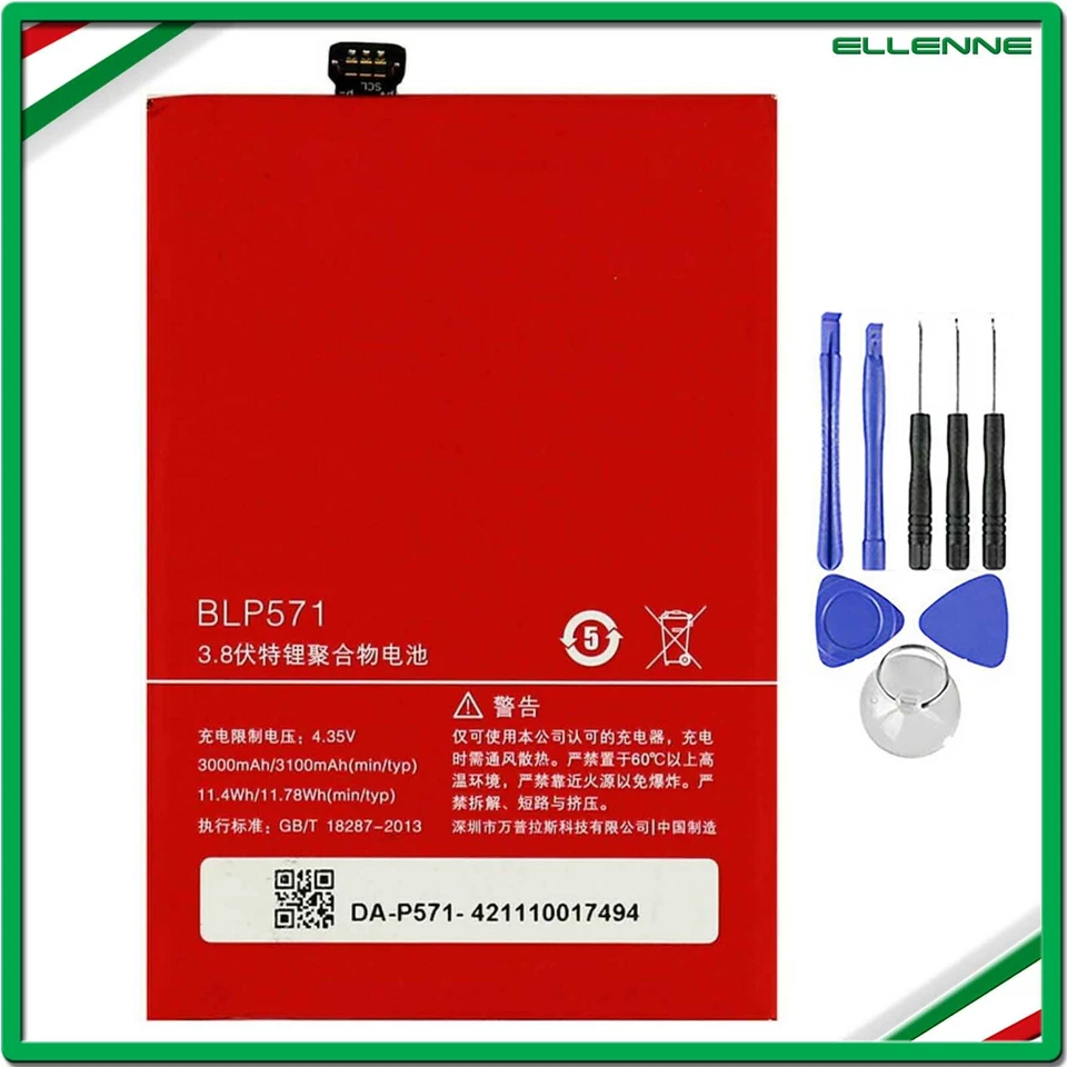 ✅BATTERIA PER ONEPLUS BLP571 PER ONE 1 PLUS 1+ 3100MAH RICAMBIO +SET CACCIAVITI✅ - Immagine 1 di 4