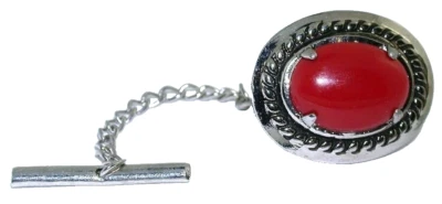 RESINATED RED CORAL 14x10 OVAL CABOCHON CAB SILVER COLOR TIE TACK EPTT708/82024 - Image 1 of 2