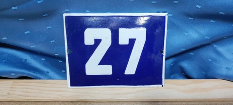 Vintage Enamel Sign Number 27 Blue House Door Street Plate Metal Porcelain Tin Cover