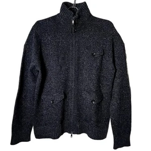 Banana Republic Men L Lambs Wool Blend Charcoal Grey Full Zip Sweater Jacket - Picture 1 of 7