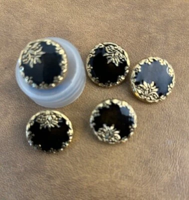Gold Button w/ Black Enamel-like Center w/Shank Set of Five 20 mm  NEW - Image 1 of 2