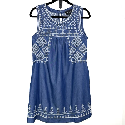 Vestido Romeo + Julieta Cambray Sin Mangas Bordado M Bolsillos Azul Boho Foto 1 de 4