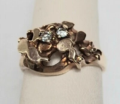SOLID YELLOW GOLD AND DIAMOND  NUGGET  RING SIZE  5.5 - Image 1 of 4