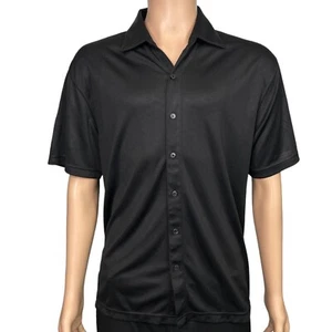 Haggar Mens L Solid Black Lightweight Stretch Short Sleeve Button Up Shirt - Picture 1 of 12