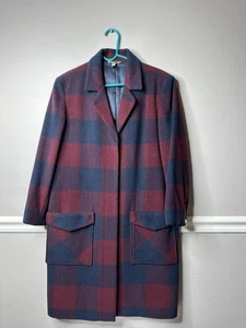 LL Bean Signature Buffalo Check Plaid Long Wool Coat Women Size 10 Pockets - Picture 1 of 11