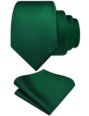  3.15"（8cm） Mens Tie Set Solid Pure Color Necktie and Pocket Square Dark Green - Image 1 of 4
