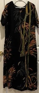 LA CERA Dress Womens XL Bamboo Floral Midi Extra Large Black - Picture 1 of 4