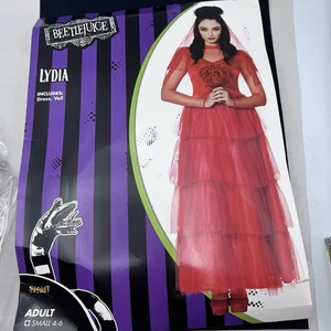 BeetleJuice Lydias rotes Hochzeitskleid klein 4-6 Kostüm Cosplay Broadway - Bild 1 von 16