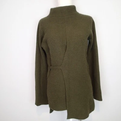 Túnica Vince Cashmere/Lana Para Mujer S Acanalada Tejido Cinturón Cuello Simulado Verde Oliva Foto 1 de 4