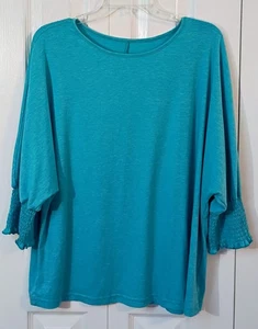 Damen Aqua Blau Shirt-3/4 Arm-Stretch-Kittel Handgelenke-U-Ausschnitt-X LARGE - Bild 1 von 3