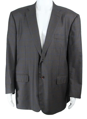 ISAIA Charcoal Brown & Blue Check Wool Woven Men's Blazer Jacket 52 62 - Image 1 of 4