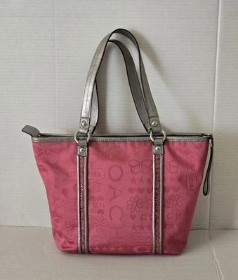 Coach Bandana Glitter Pink Butterfly Shoulder Bag Tote Purse F15709 - Image 1 of 4