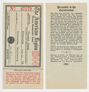 The American Legion: Official Membership Card (Untrimmed, 1944) - Bild 1 von 3