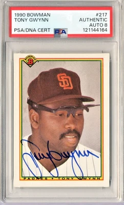 Bowman Tony Gwynn Auto Padres 1990 PSA/DNA auténtico #217 Salón de la fama PSA 8 Foto 1 de 2