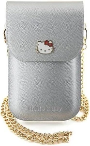 Hello Kitty Leather Metal Logo Chain Universal Phone Bag Pouch Silver - Picture 1 of 6