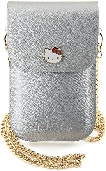 Hello Kitty Leather Metal Logo Chain Universal Phone Bag Pouch Silver - Image 1 of 4