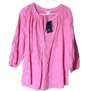 NWT Crown & Ivy Size 1X Hot Pink Peasant Top Round Neck 3/4 Sleeve Cotton - Picture 1 of 8