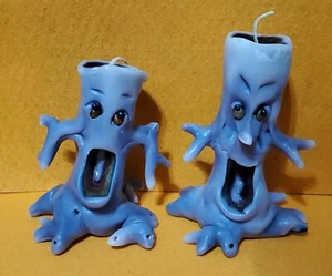 PURPLE SCARY CREEPY SPOOKY TREES CANDLES SET OF 2 HALLOWEEN PARTY DECORATION - Picture 1 of 6