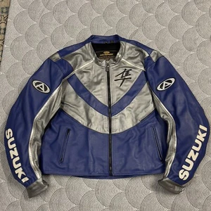 AGV Sport Suzuki Hayabusa Armored Leather Motorcycle Jacket Full Zip Men 58 EUC - Picture 1 of 12