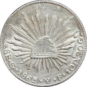 Mexico 8 Reales Go 1863 Y.F. Guanajuato, UNC. KM# 377.8 (Sku 3) - Picture 1 of 2