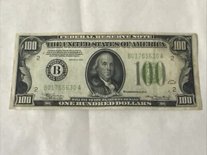 RARE OLD 1934 $100 DOLLAR BILL NOTE LOW SERIAL NO. B01765630A LAST WEEK - Picture 1 of 7