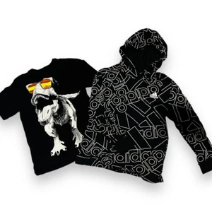 Adidas Boys Black White Hoodie Children’s Place T-Rex T Shirt Small Medium 7 / 8 - Picture 1 of 3