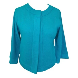 Monsoon Turquoise Lambswool Angora Mix Cardigan 3/4 Sleeve Size UK 8 - Picture 1 of 6