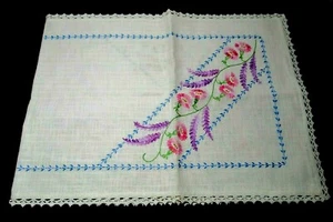 Cottagecore Embroidered Linen Spring Floral Crochet Lace Trim 40"x15.5" - Bild 1 von 8
