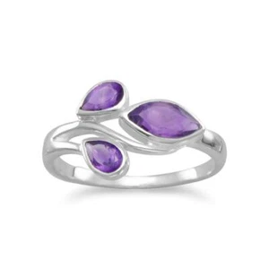 Sterling Silver Pear and Marquise Amethyst Ring - Picture 1 of 1