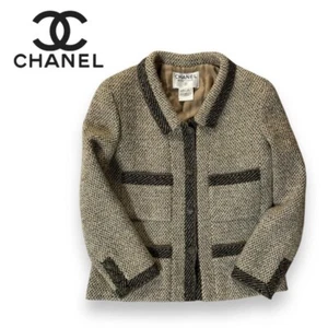CHANEL Wool Tweed Vintage Jacket Hunting Coco Mark Brown Size 42 Women's - Picture 1 of 10