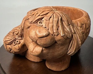 KERSTEN BROS 1973 Terra Cotta Sheep Dogs Pottery Ceramic Flowerpot Planter VTG - Picture 1 of 10