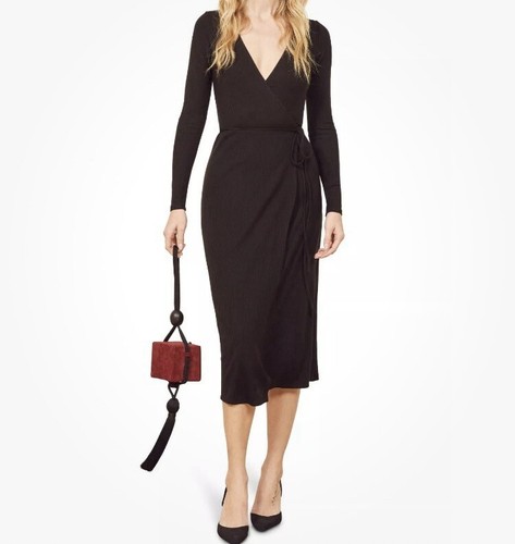 Abito Reformation Jeans Avvolgente Taglia Media Celine Nero Maglia Elasticizzata a Costine