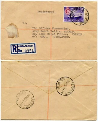 CINGAPURA SEPOY LINHAS CANCELAR REGISTRADO PARA POLÍCIA DO EXÉRCITO FARELF 1955 - Imagem 1 de 3