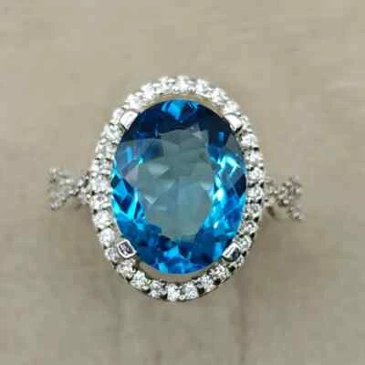 Women's Luxury Halo Style 4 TCW Simulated Swiss Blue Topaz & White Sapphire Ring - Image 1 of 4