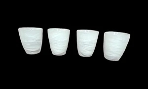 Set of 4 VTG Opalescent White Swirl Heavy Tumblers Wine Hand Blown Glass Barware - Picture 1 of 9