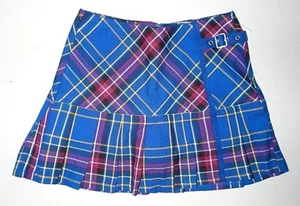Girls Cute Limited Too Blue Plaid Pleated Buckle Summer Fun Skirt Sz 10 - Picture 1 of 2