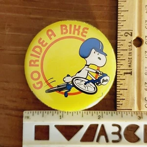 Snoopy - Go Ride A Bike - Vintage 1958 Collectible Pinback Button - HTF/RARE!! - Picture 1 of 9