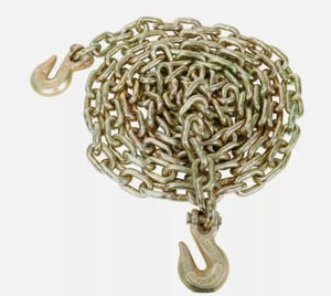 Tie-Down Transport Tow Chain, 5/16'' x 20 FT Grade 70 Chain w/Clevis Grab Hooks - Picture 1 of 2