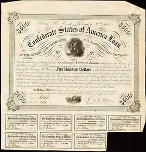 Confederate Five Hundred Dollar Bond - Picture 1 of 1