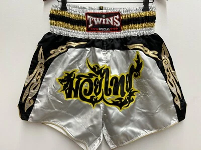 Twins Special Shorts Mens 4L Thai Kickboxing Boxing Flames White Gold - Image 1 of 4