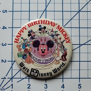 Feliz Cumpleaños Mickey Mouse Walt Disney World Vintage Pin Botón Trasero 3.5" - Imagen 1 de 3
