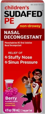 Sudafed Niños Alivio Sinusal Descongestionante Nasal Sabor Baya Sin Alcohol 4 o Foto 1 de 4