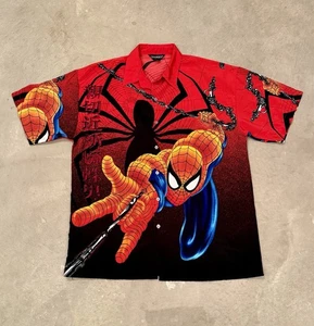 Vintage Y2K Spider Man Changes Shirt Mens Medium AOP Short Sleeve Button Up Rare - Picture 1 of 6