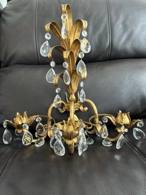 De Colección Hollywood Regency Estilo Dorado Aplique Pared Cristal Prismas Candelabro Foto 1 de 4