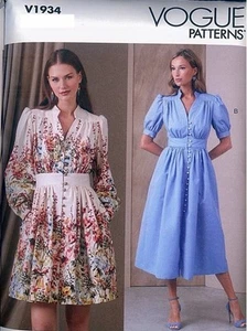 Vogue 1934 Dress 8-16 Gathered Sleeves Fitted Waist Sewing Pattern Misses Uncut - Picture 1 of 2