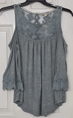 Womens Blouse Jolt Anthropologie Fig Cold Shoulder 3/4 Sleeve Lace Top Sz L NWT - Image 1 of 4