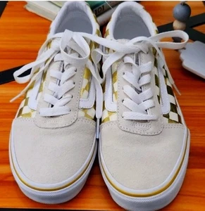 Vans Off The Wall Low Old School Checkered White Gold Shoes Women's Sz 6 500714 - Picture 1 of 6